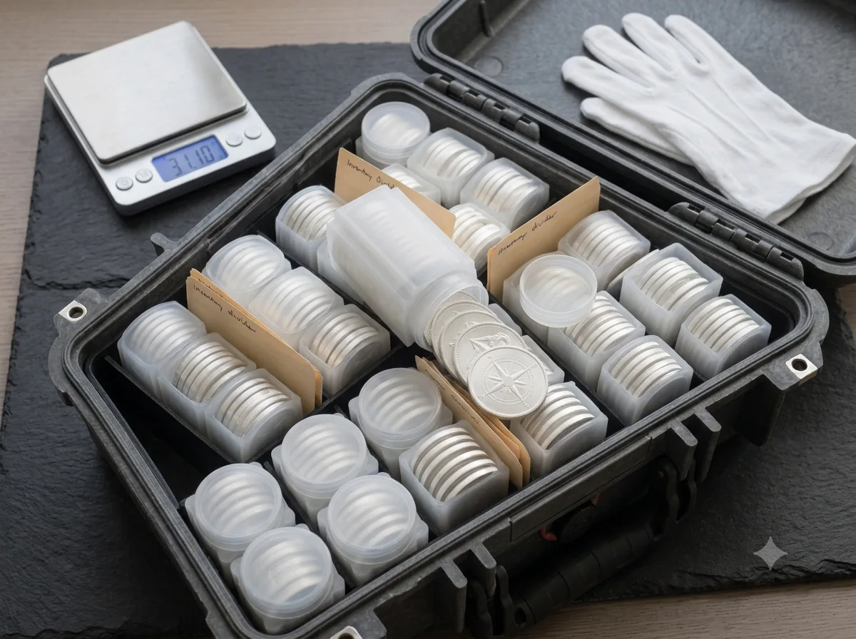 Organized tubes of one ounce silver rounds